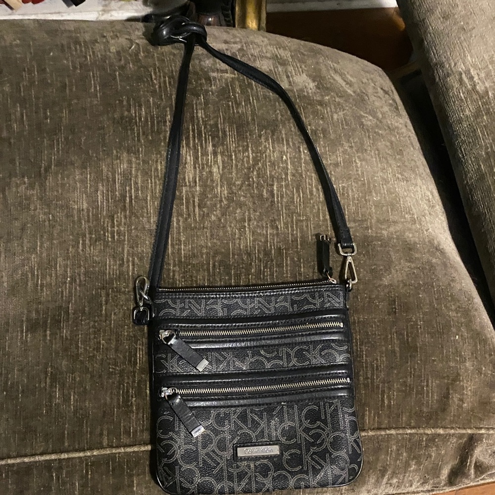 Calvin Klein Monogram Crossbody Bag in Black and Gray
